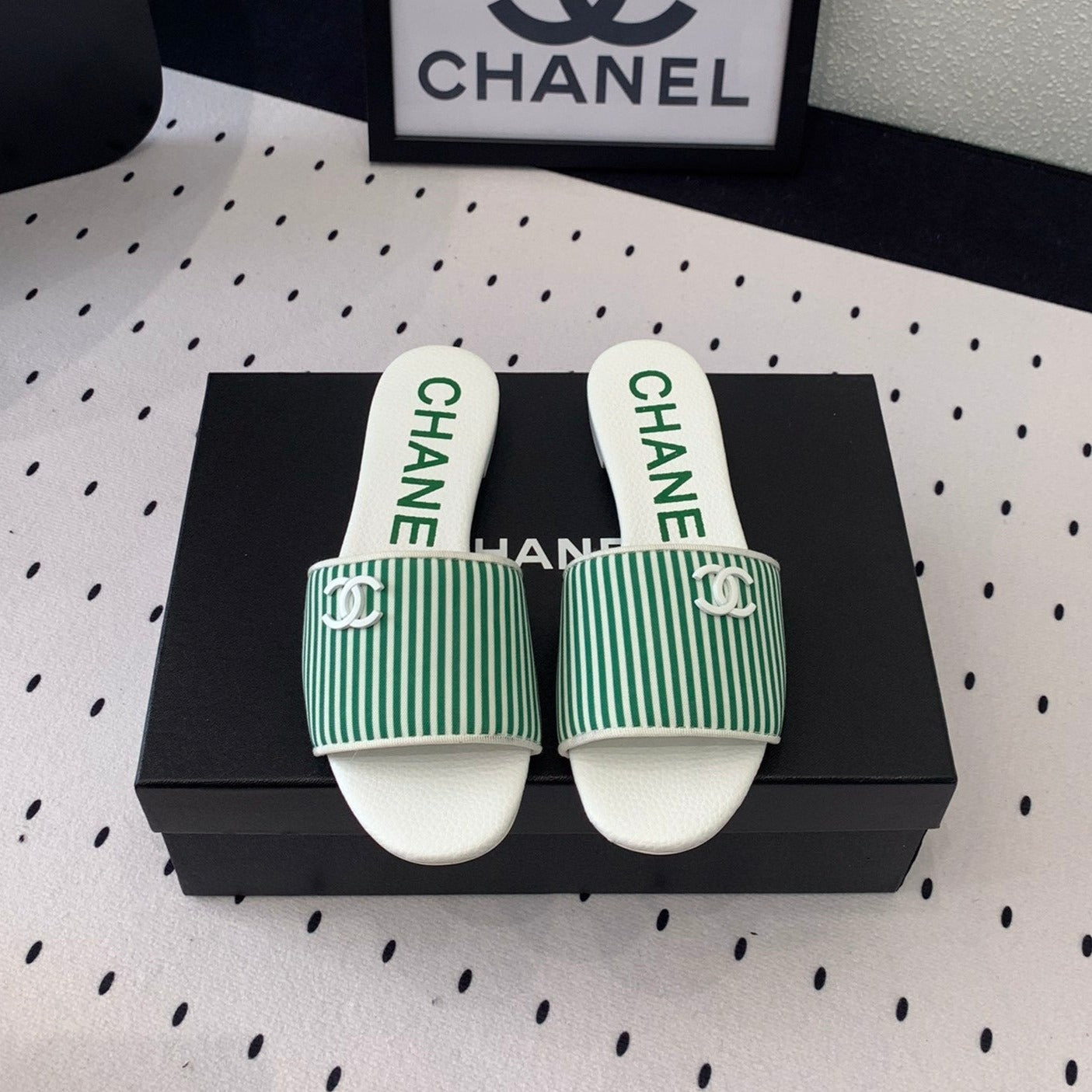 mule sandal striped green white