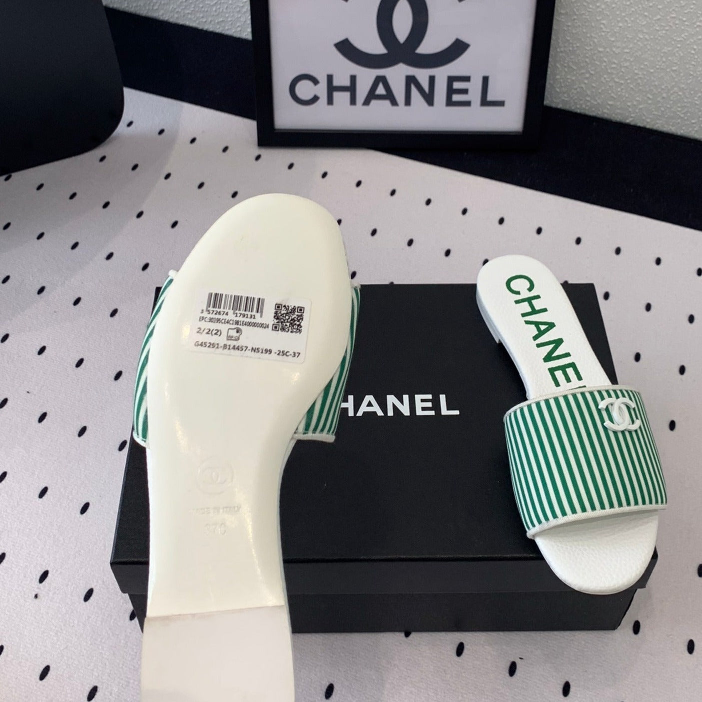 mule sandal striped green white