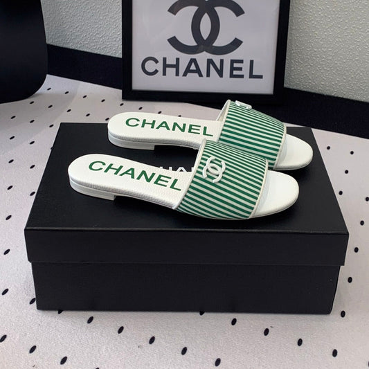 mule sandal striped green white