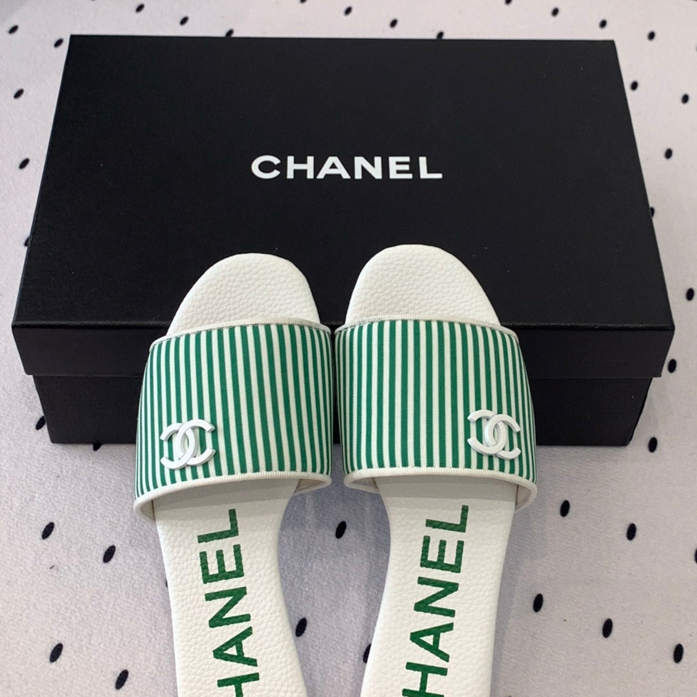 mule sandal striped green white