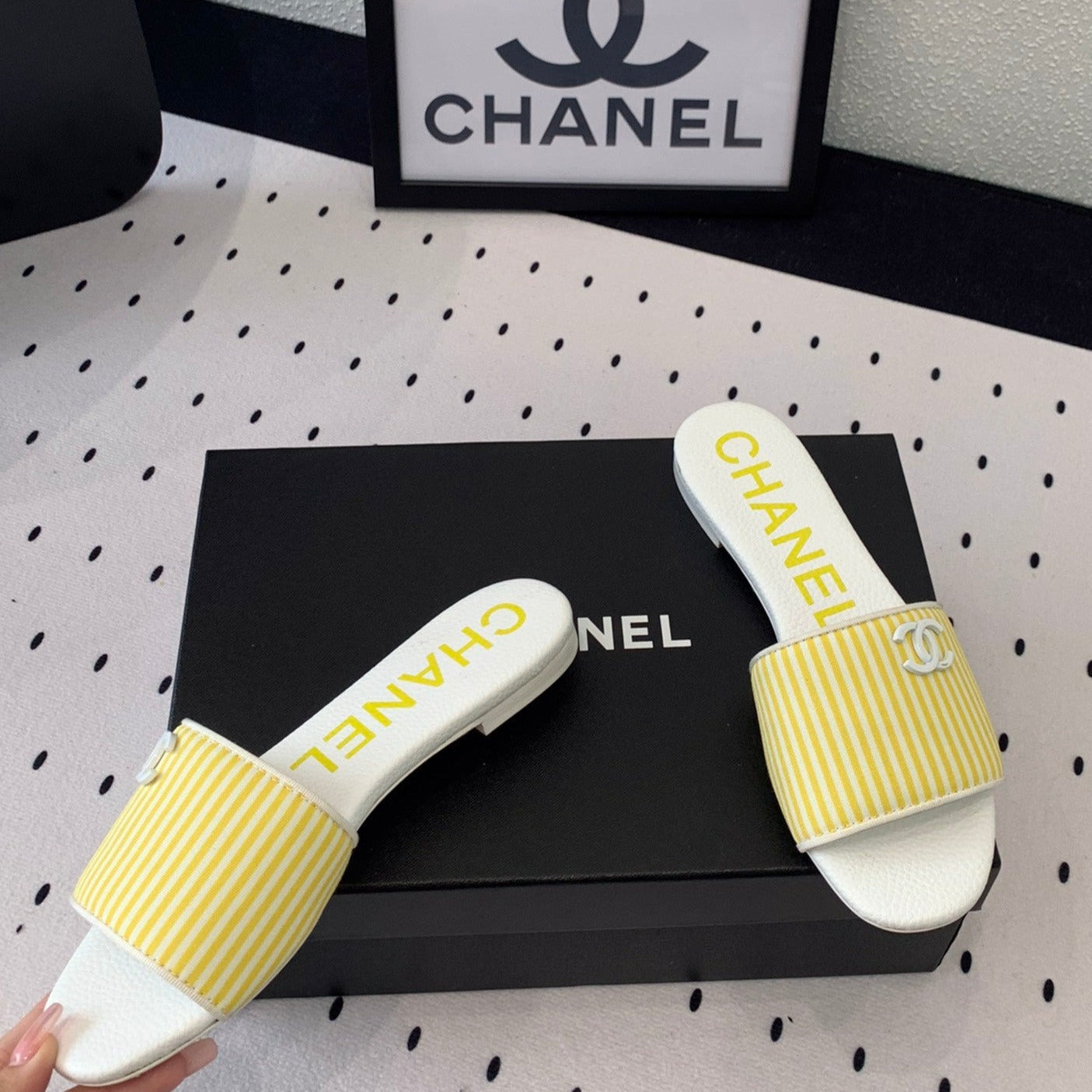 mule sandal striped yellow white