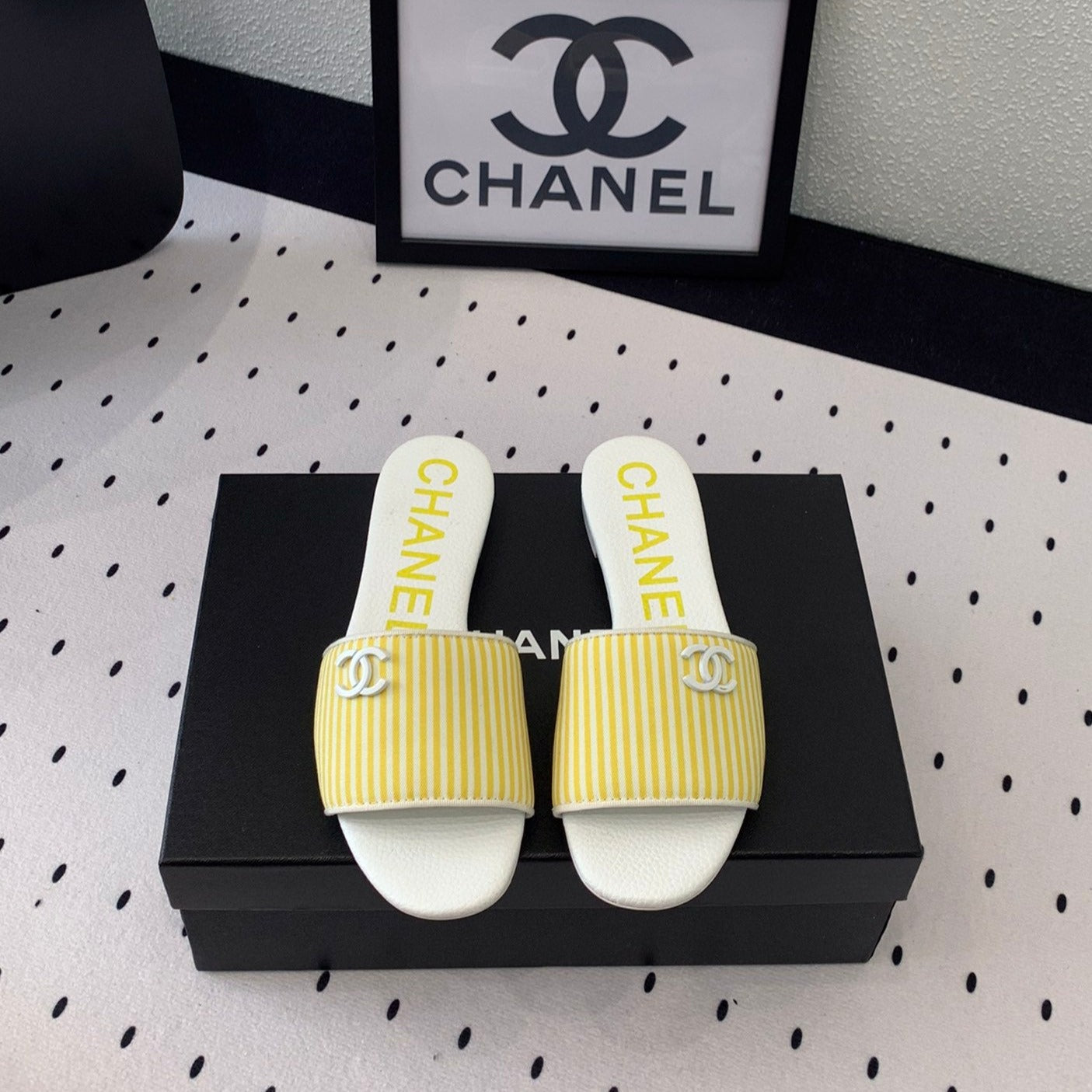 mule sandal striped yellow white