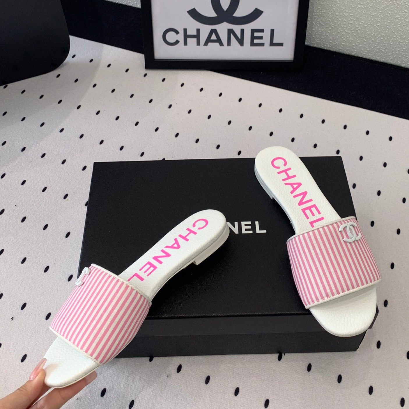 mule sandal striped pink white