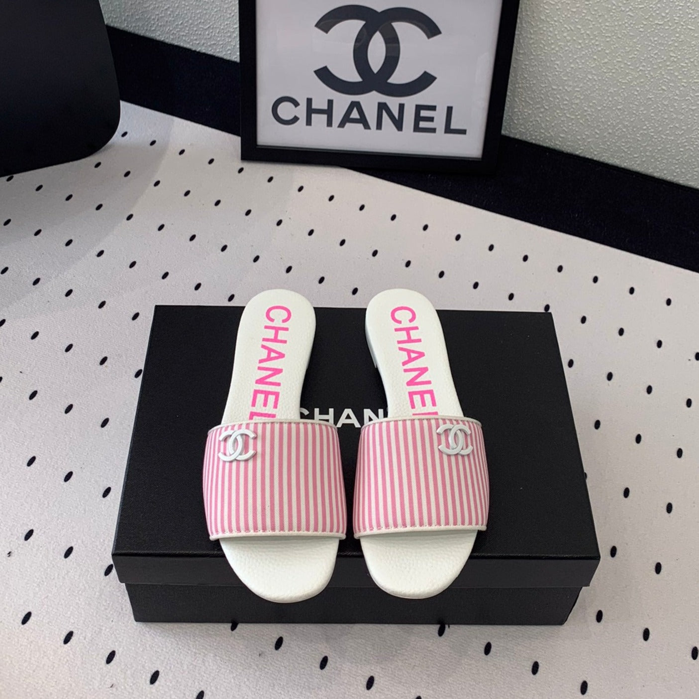 mule sandal striped pink white