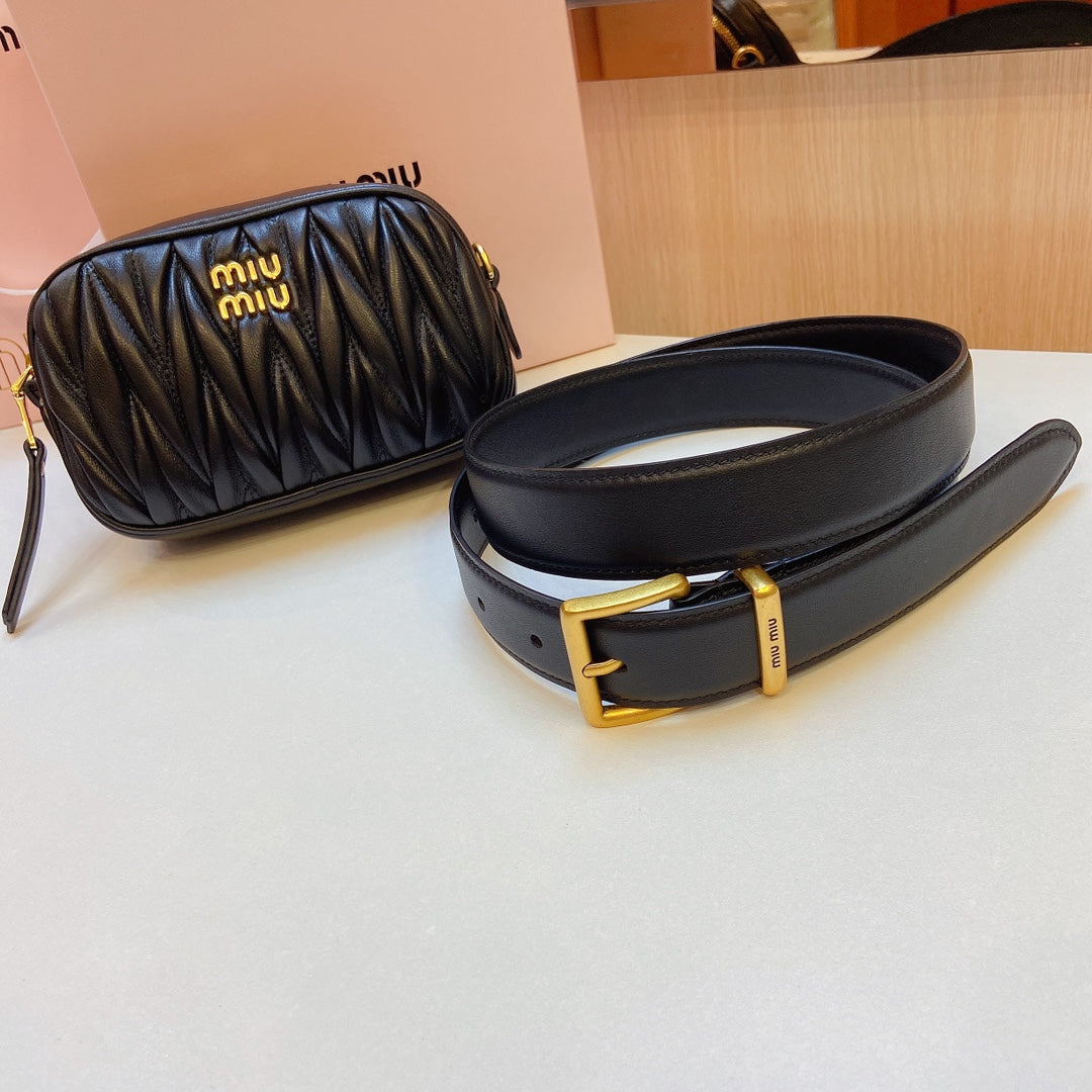 miu black belt 30mm with matelasse pouch