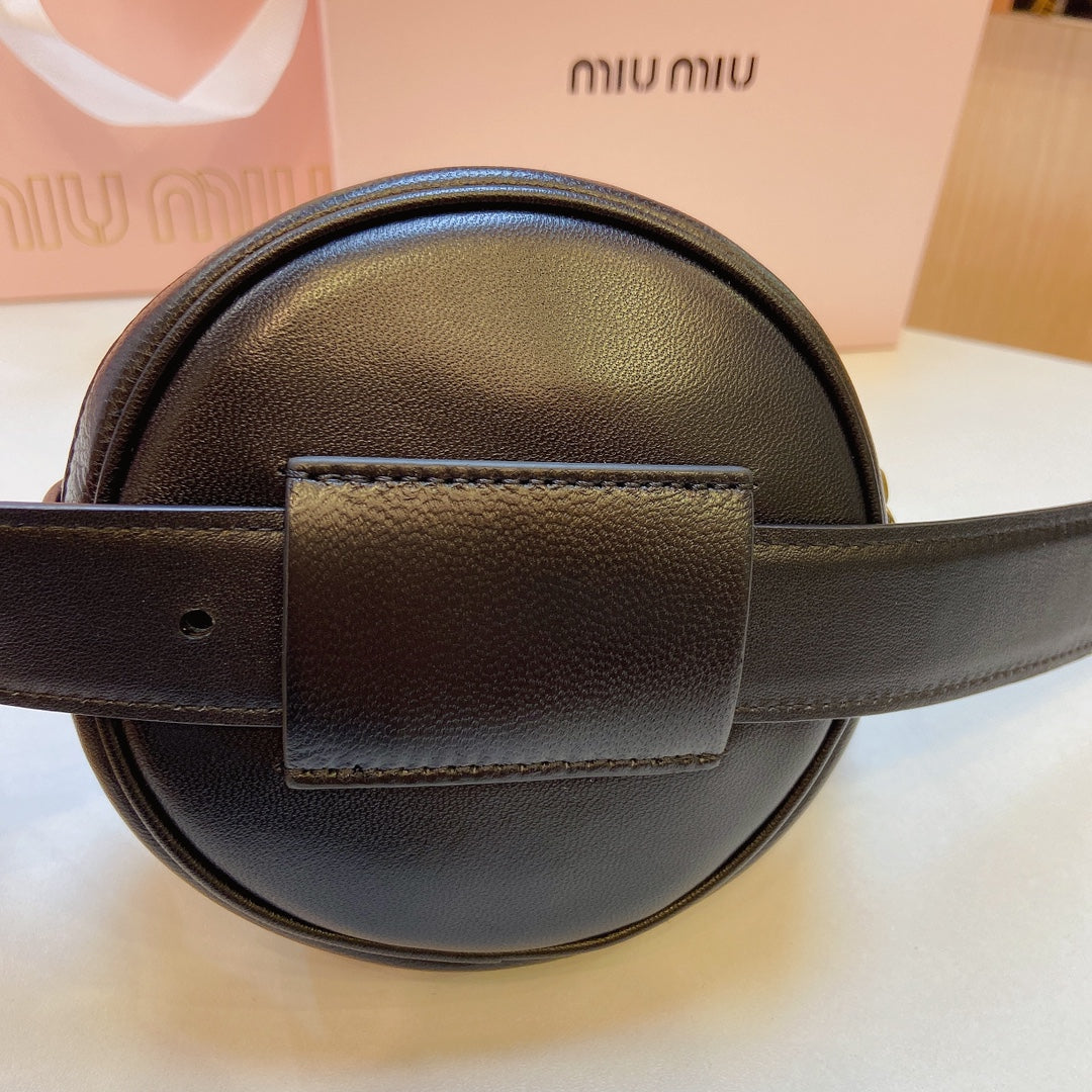 miu black belt 30mm with circle matelasse bag