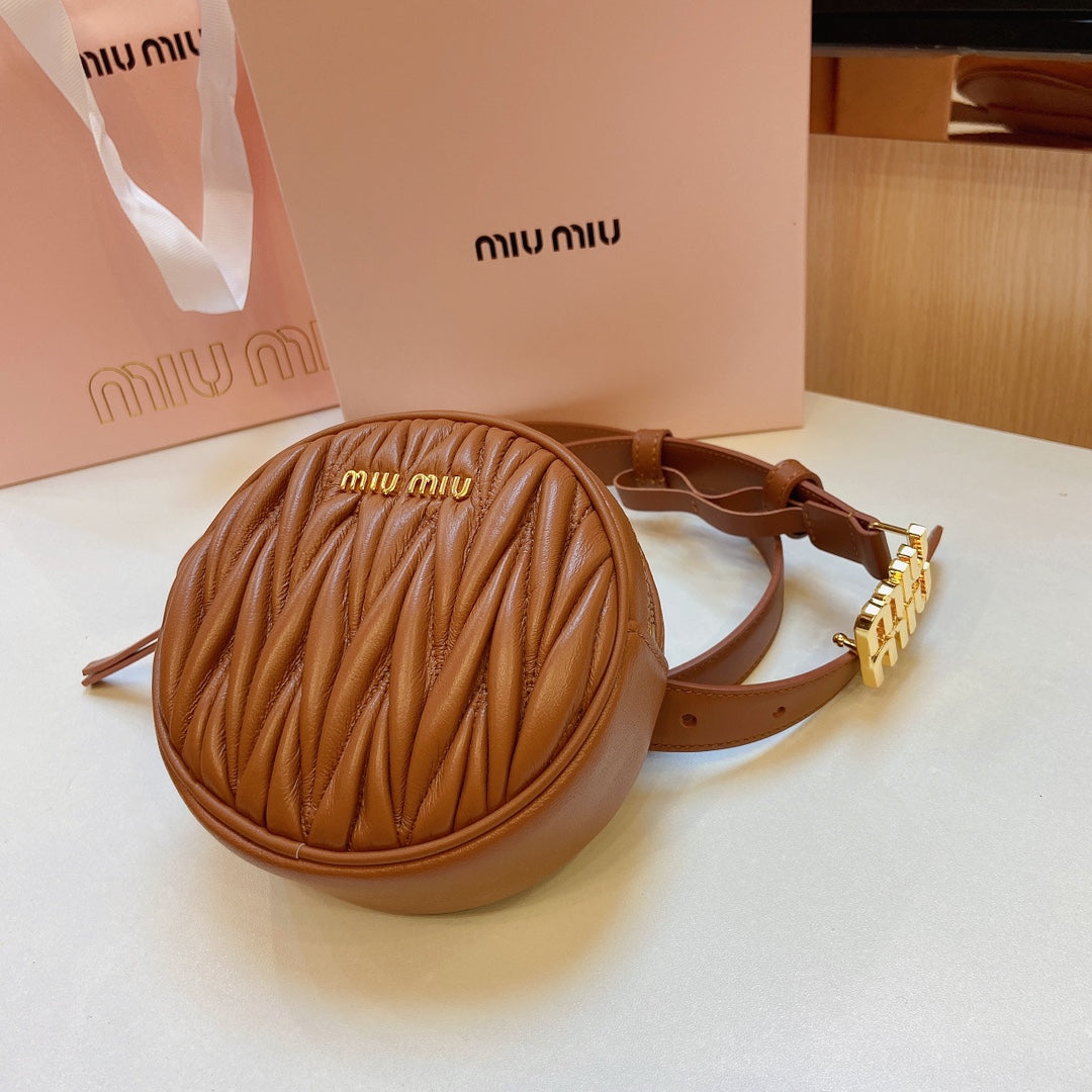 miu brown belt 20mm with circle matelasse bag