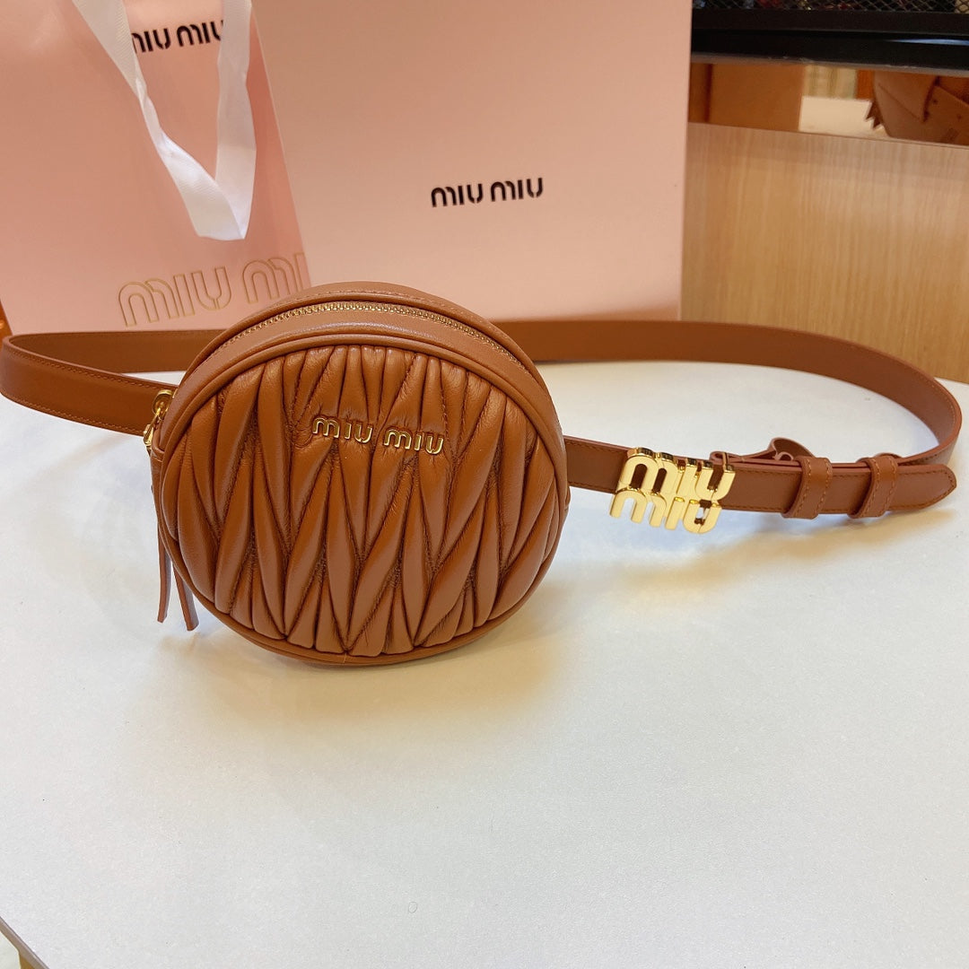 miu brown belt 20mm with circle matelasse bag