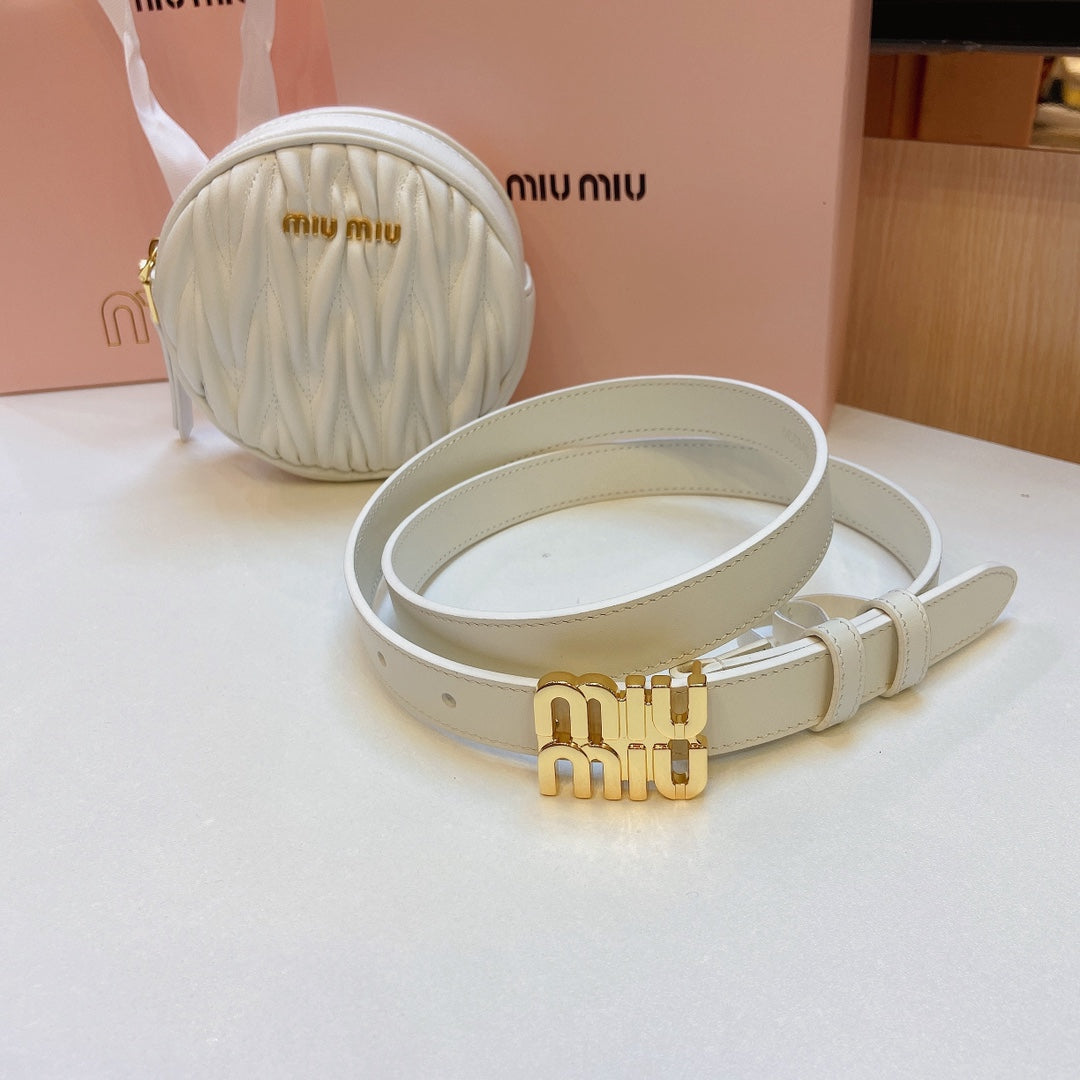 miu white belt 20mm with circle matelasse bag