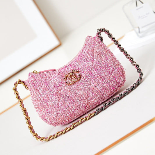 19 hobo bag 20cm pink tweed