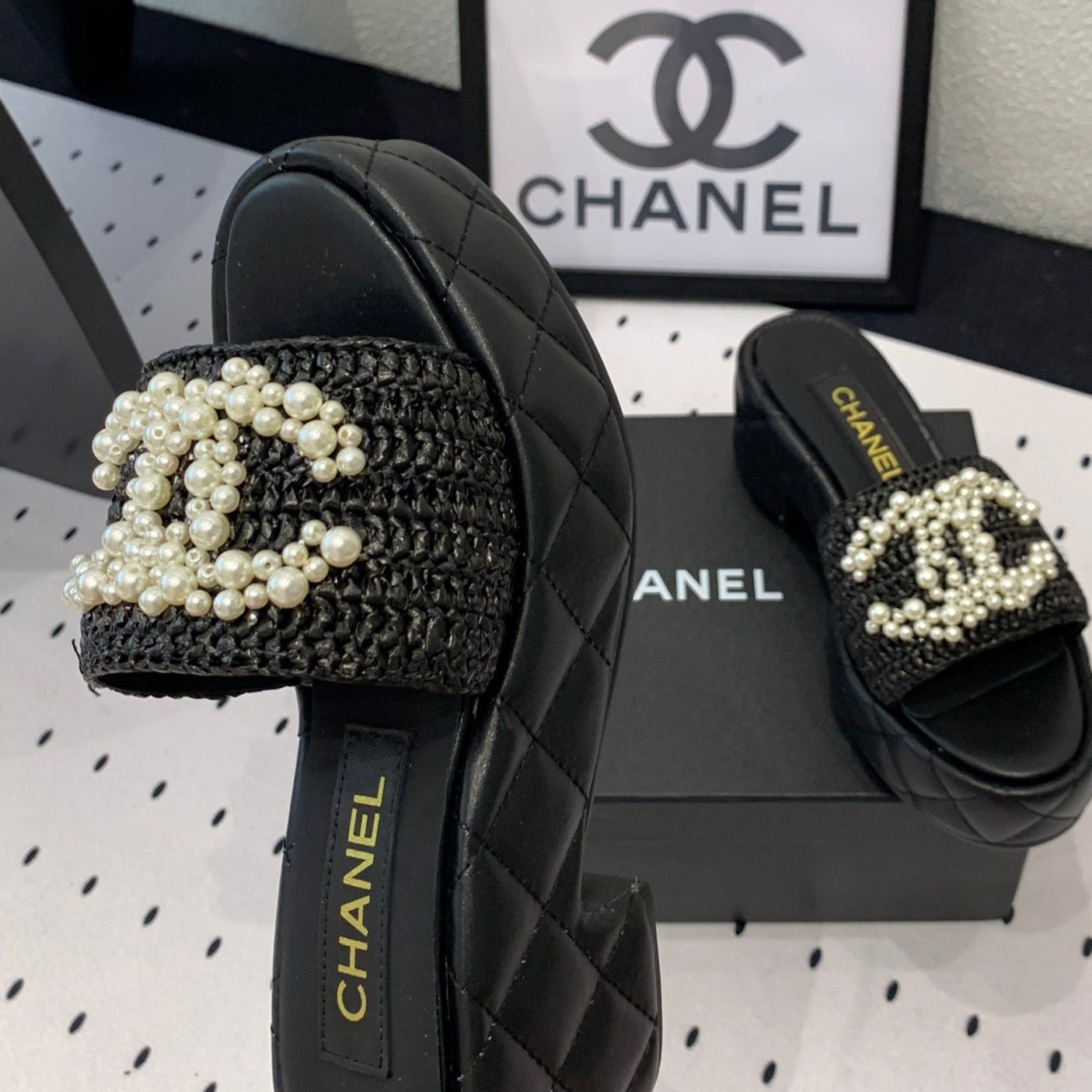 cc pearl platform sandals black lambkin