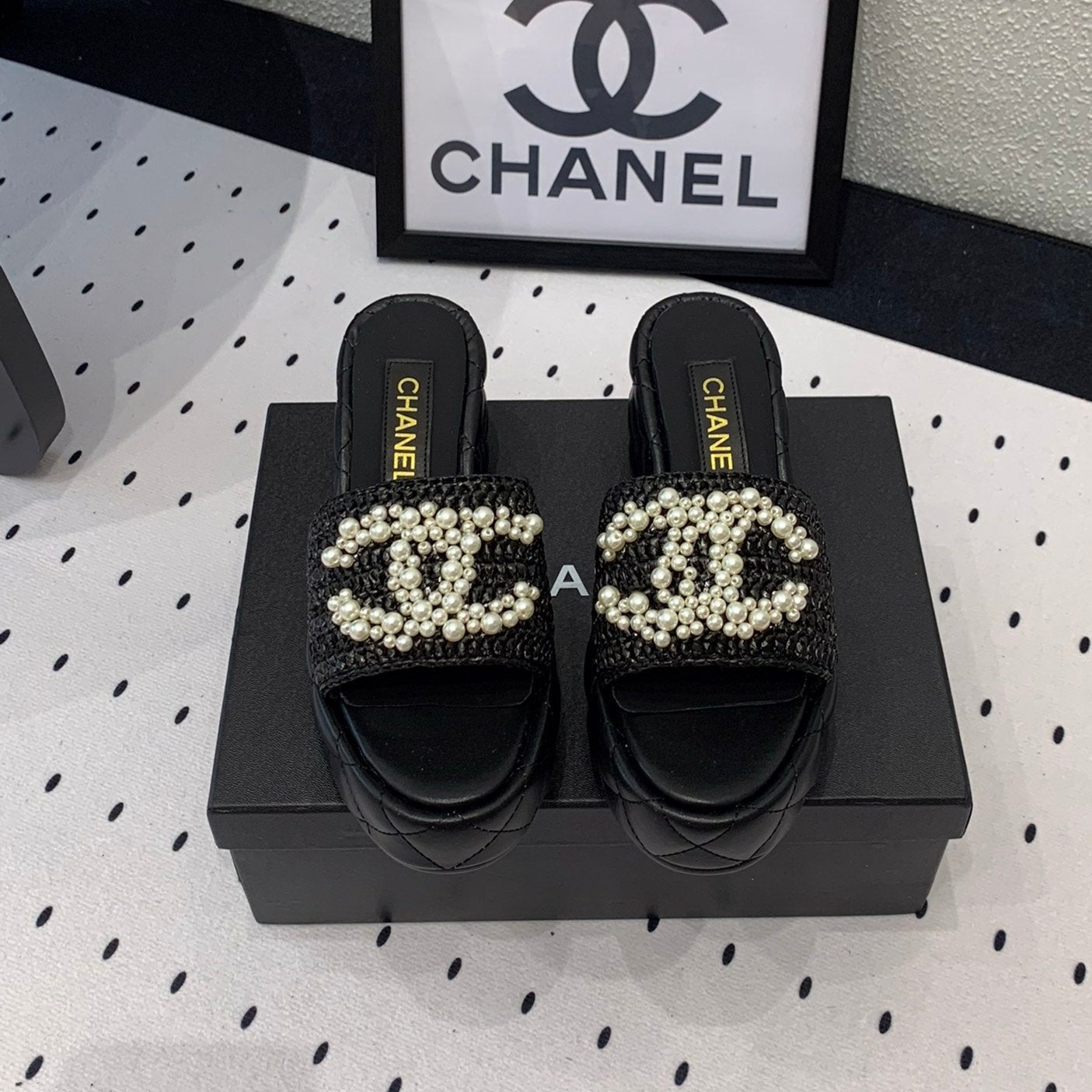 cc pearl platform sandals black lambkin