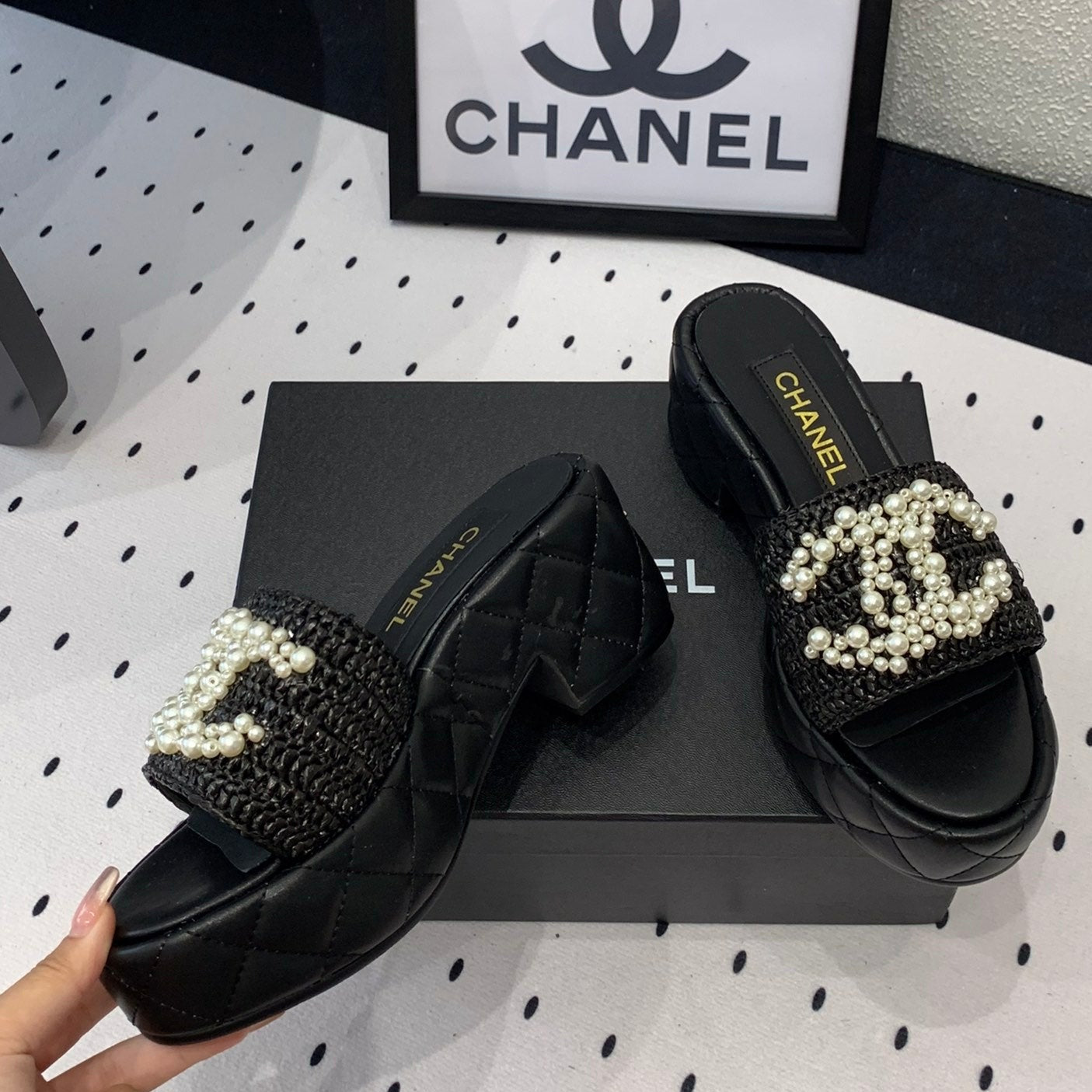 cc pearl platform sandals black lambkin