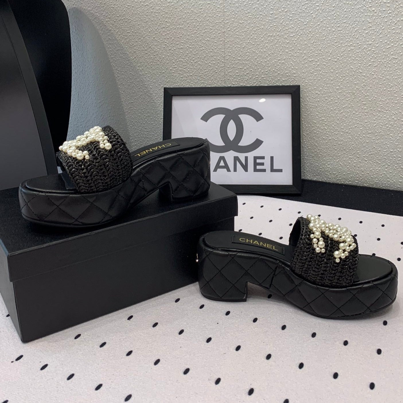 cc pearl platform sandals black lambkin