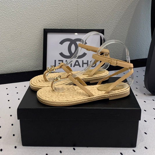 cc slingbacks sandals beige calfskin raffia