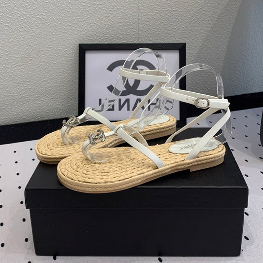 cc slingbacks sandals white calfskin raffia