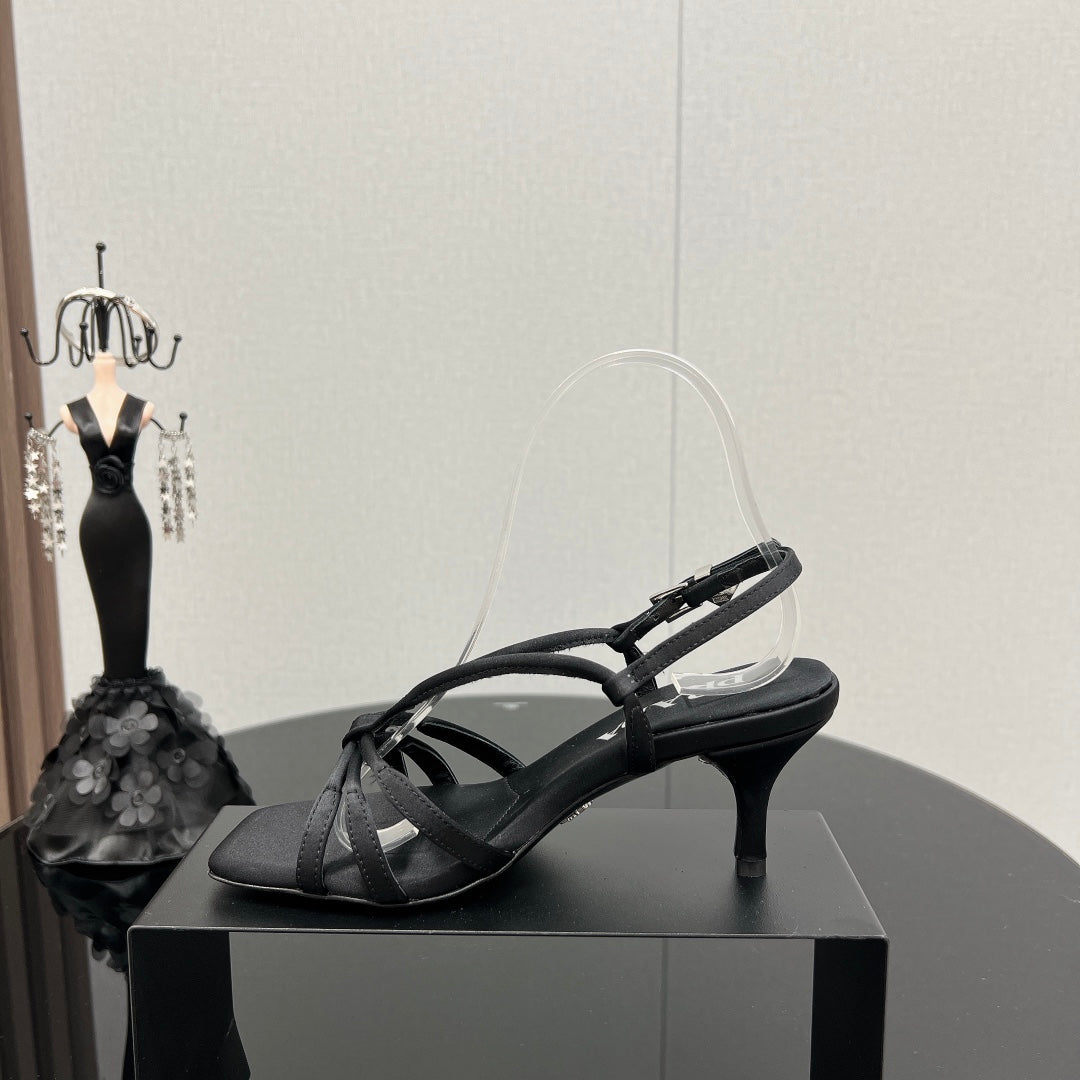 PRA HEELED SANDALS BLACK SATIN