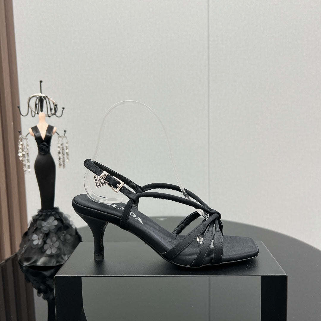 PRA HEELED SANDALS BLACK SATIN