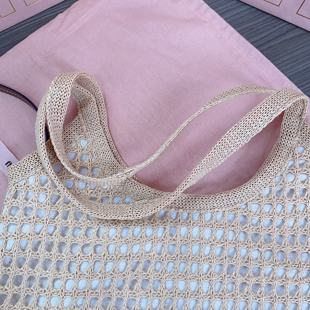 ivy mini tote bag 40cm beige woven fabric and linen