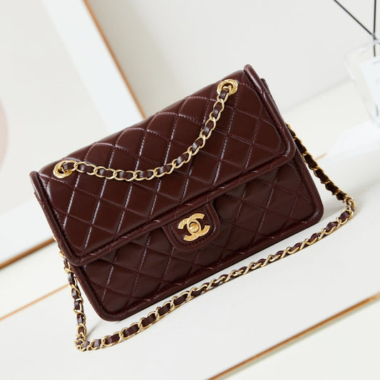 24s medium flap bag 25cm burgundy calfskin gold hardware