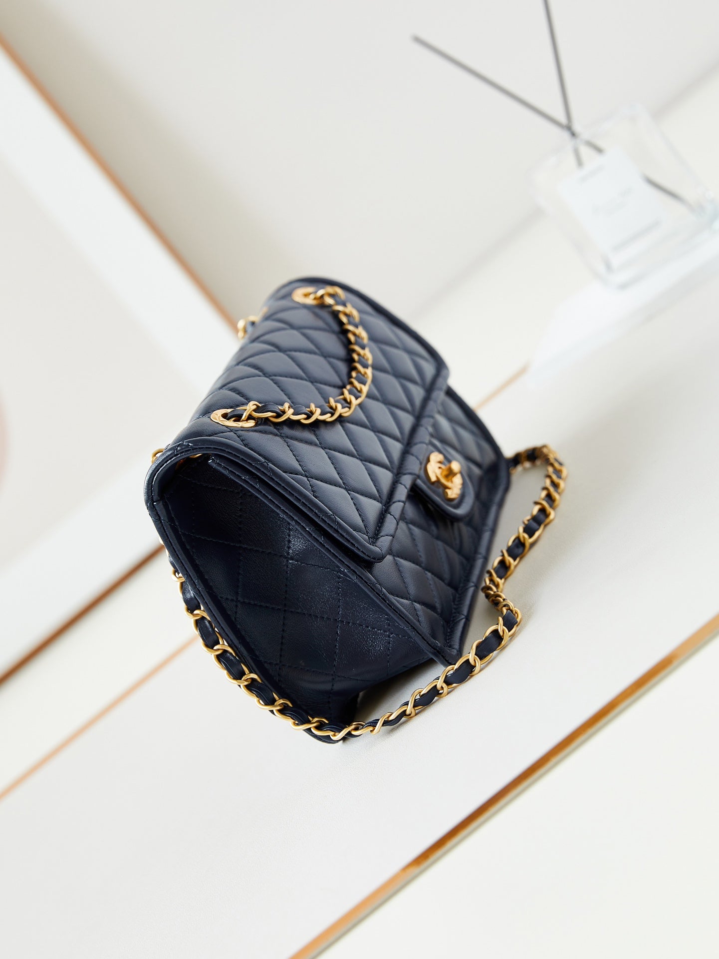 24s medium flap bag 25cm dark blue calfskin gold hardware