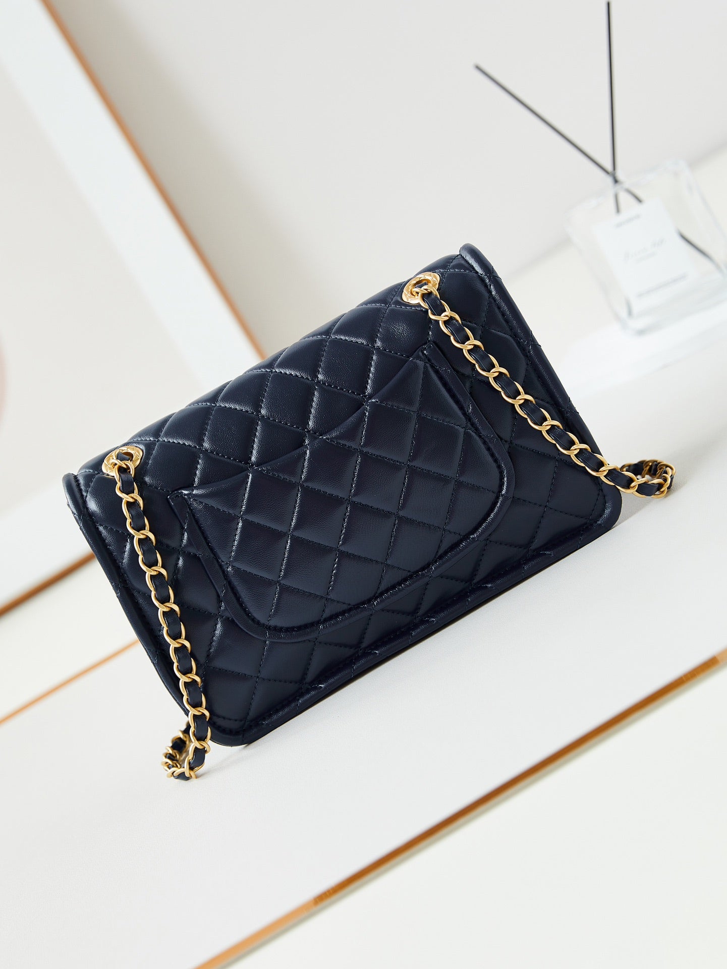 24s medium flap bag 25cm dark blue calfskin gold hardware