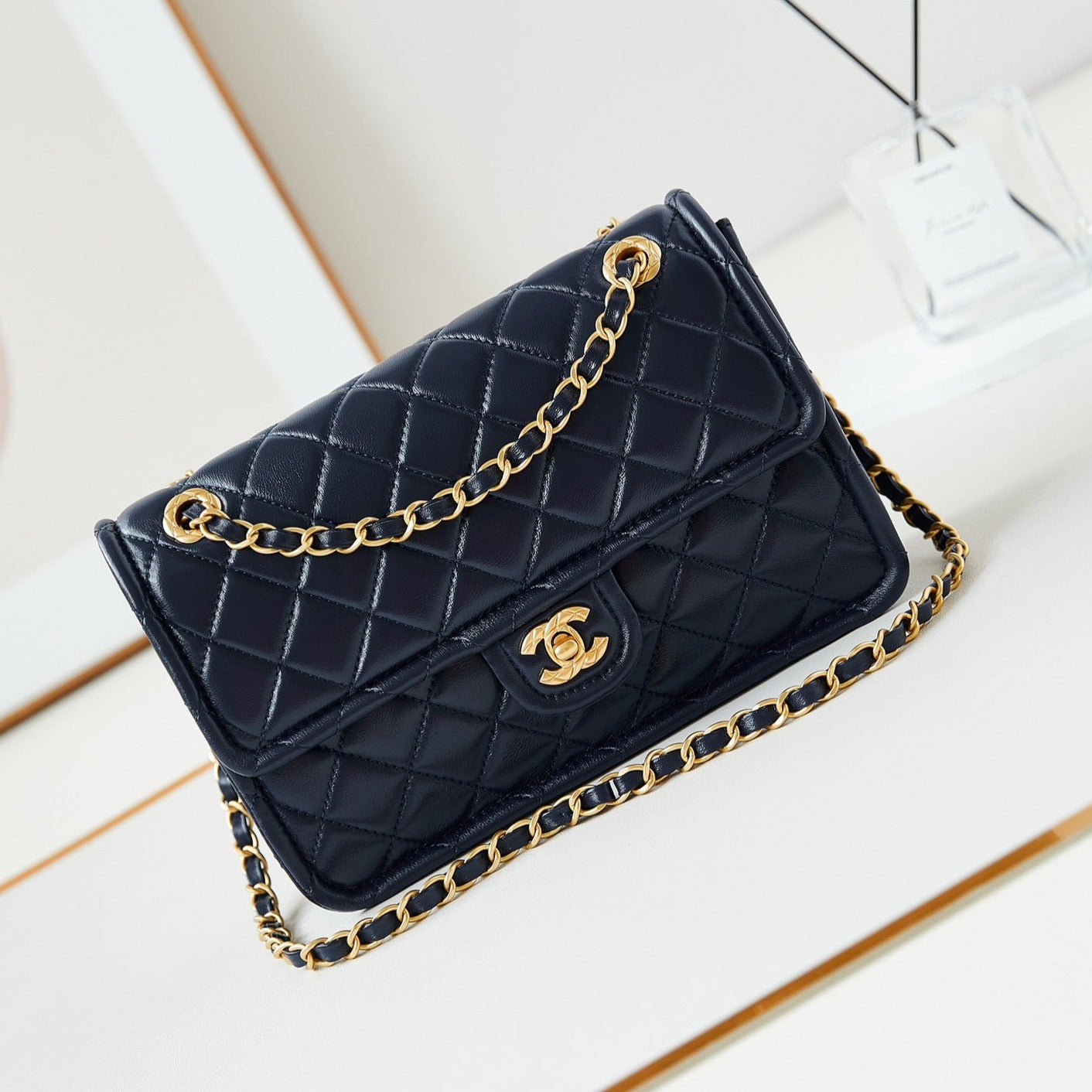 24s medium flap bag 25cm dark blue calfskin gold hardware