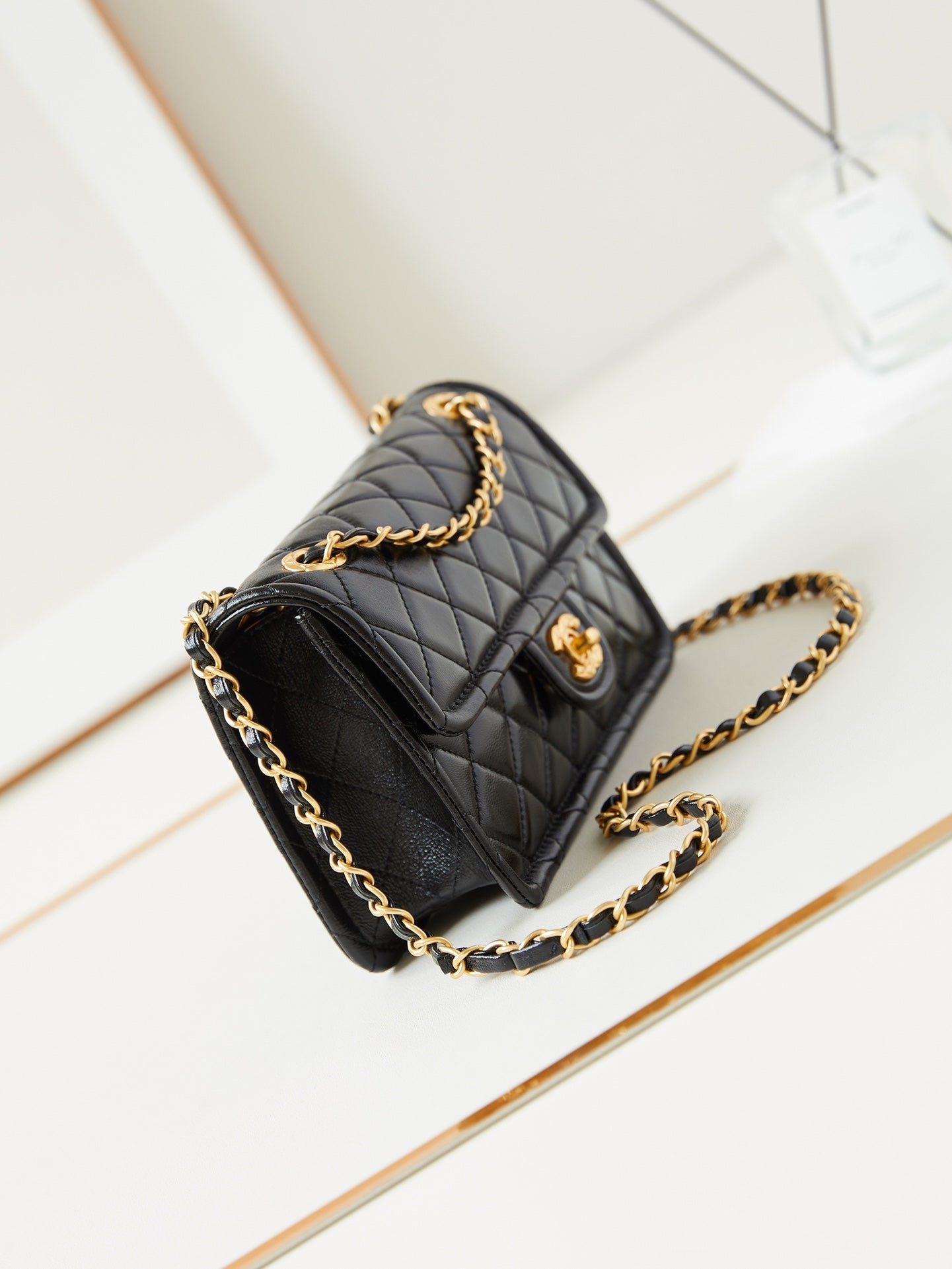 24s small flap bag 23cm black calfskin gold hardware