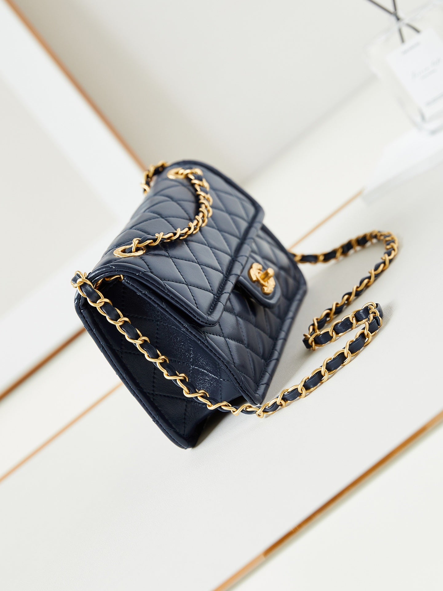 24s small flap bag 23cm dark blue calfskin gold hardware