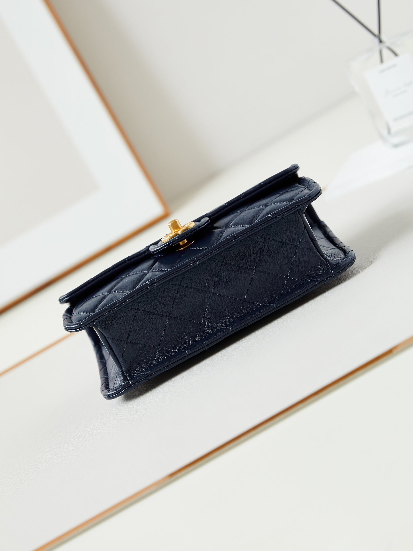 24s small flap bag 23cm dark blue calfskin gold hardware