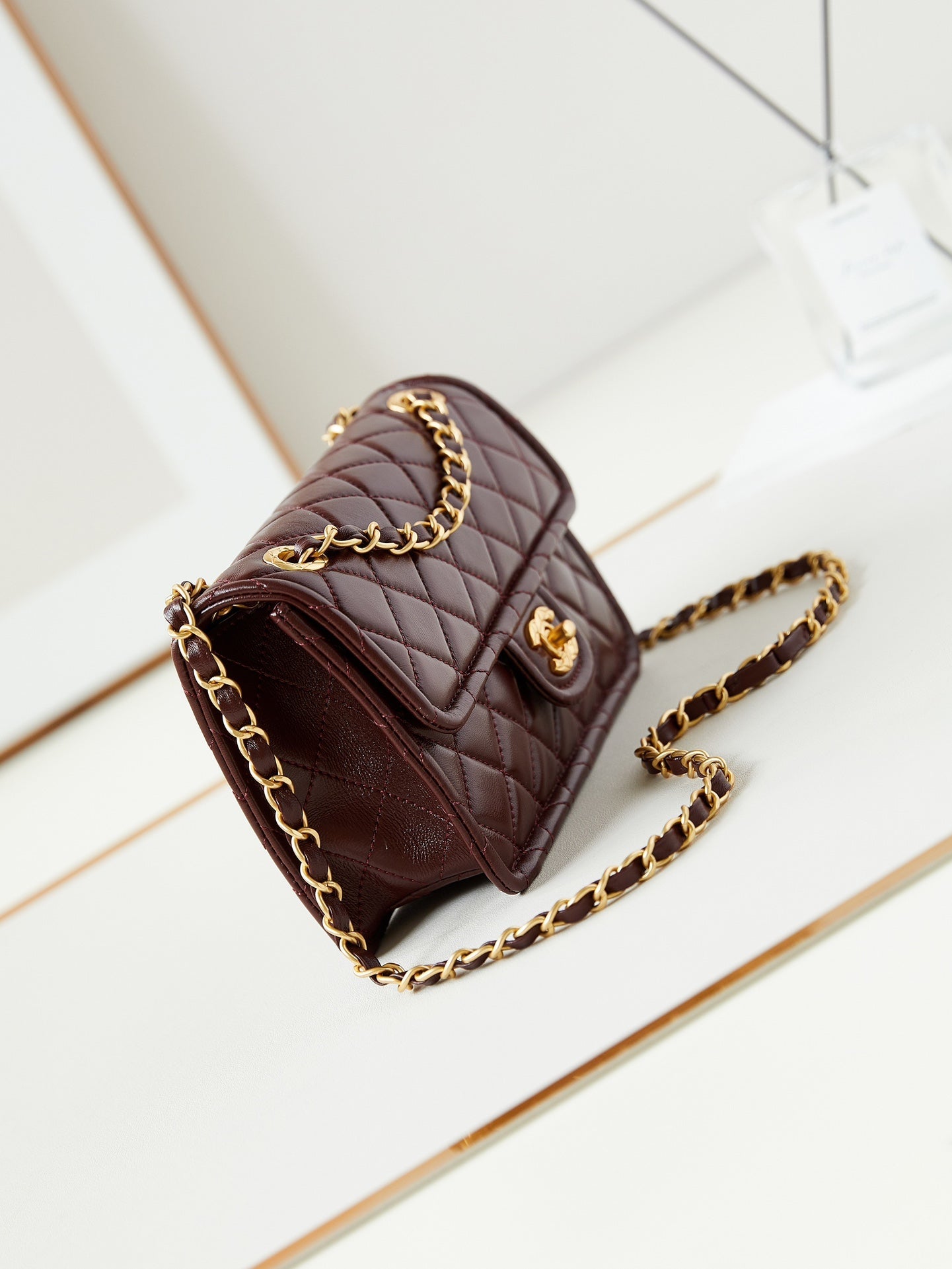 24s small flap bag 23cm burgundy calfskin gold hardware