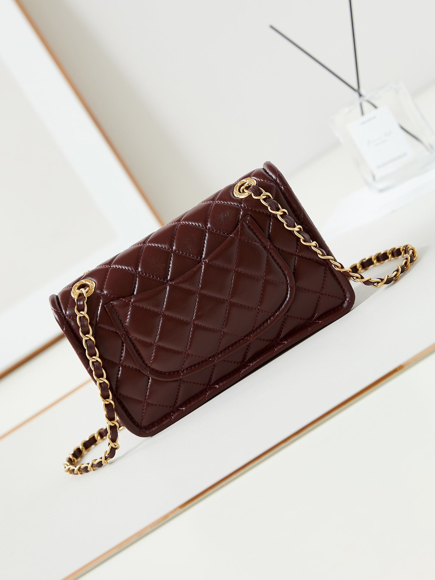 24s small flap bag 23cm burgundy calfskin gold hardware