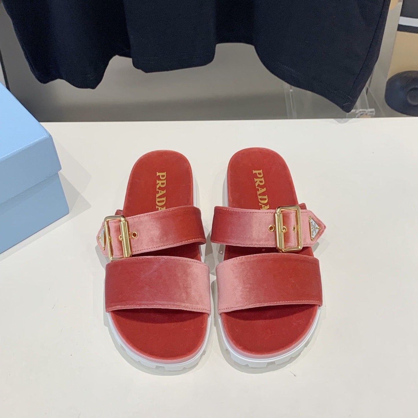 PRA SLIDES SANDALS DARK PINK VELVET