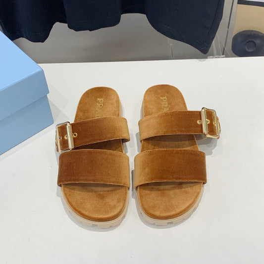 PRA SLIDES SANDALS CAMEL VELVET