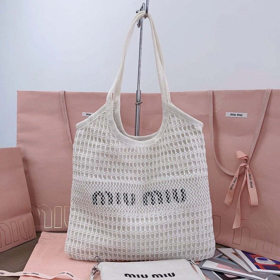 ivy mini tote bag 40cm white woven fabric and linen