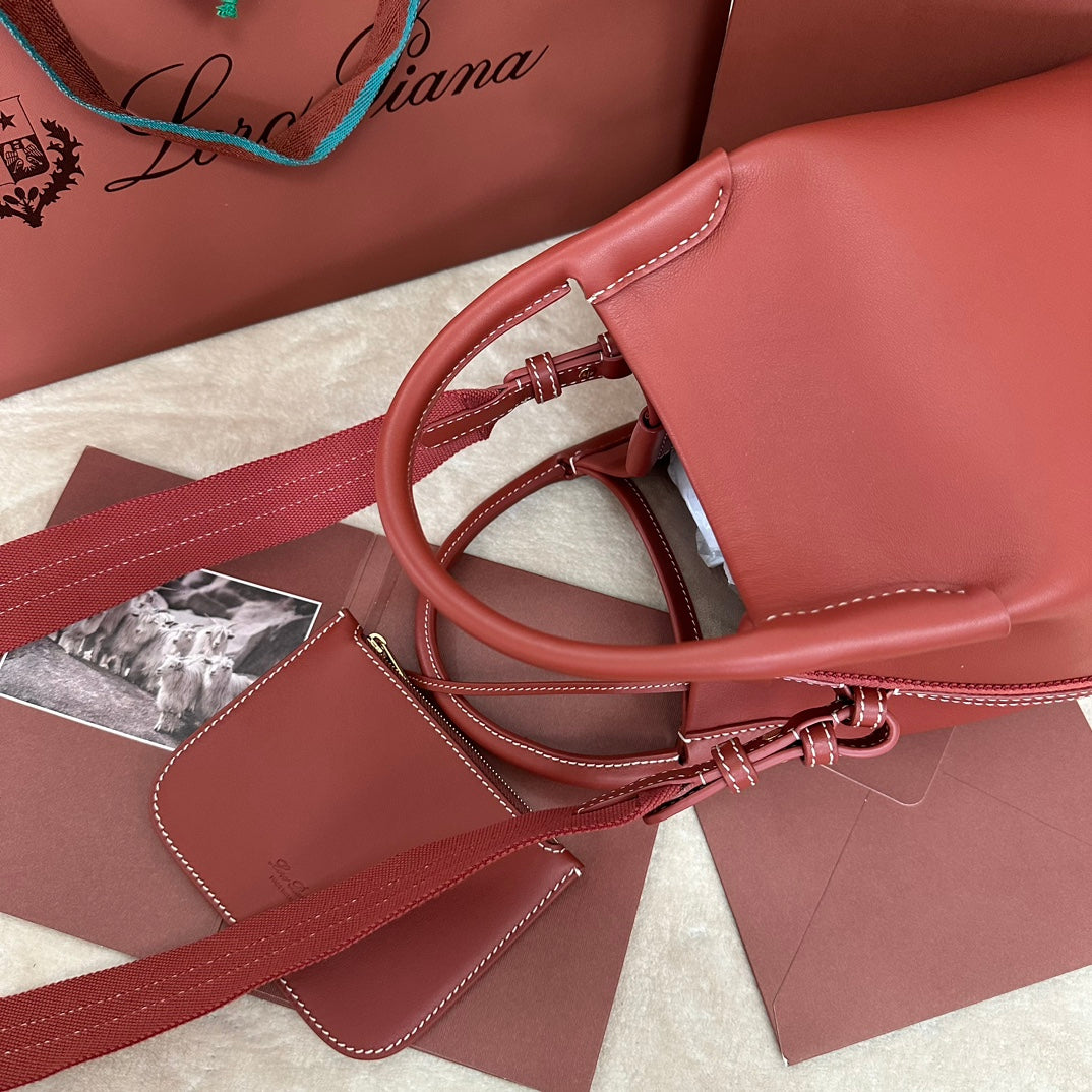 SMALL 21 BALE BAG IN MARS RED GRAINED CALFSKIN WITH GOLD HARDWARE