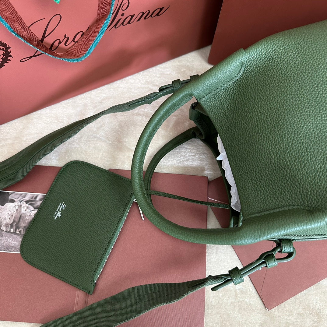 SMALL 21 BALE BAG IN BASIL GREEN GRAINED CALFSKIN WITH SILVER HARDWARE