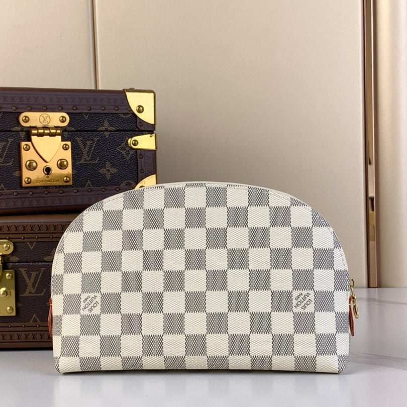 COSMETIC POUCH 22 IN WHITE GRAY DAMIER AZUR CANVAS