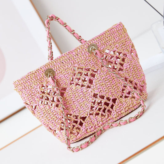 cc coco beach bag 32cm pink raffia