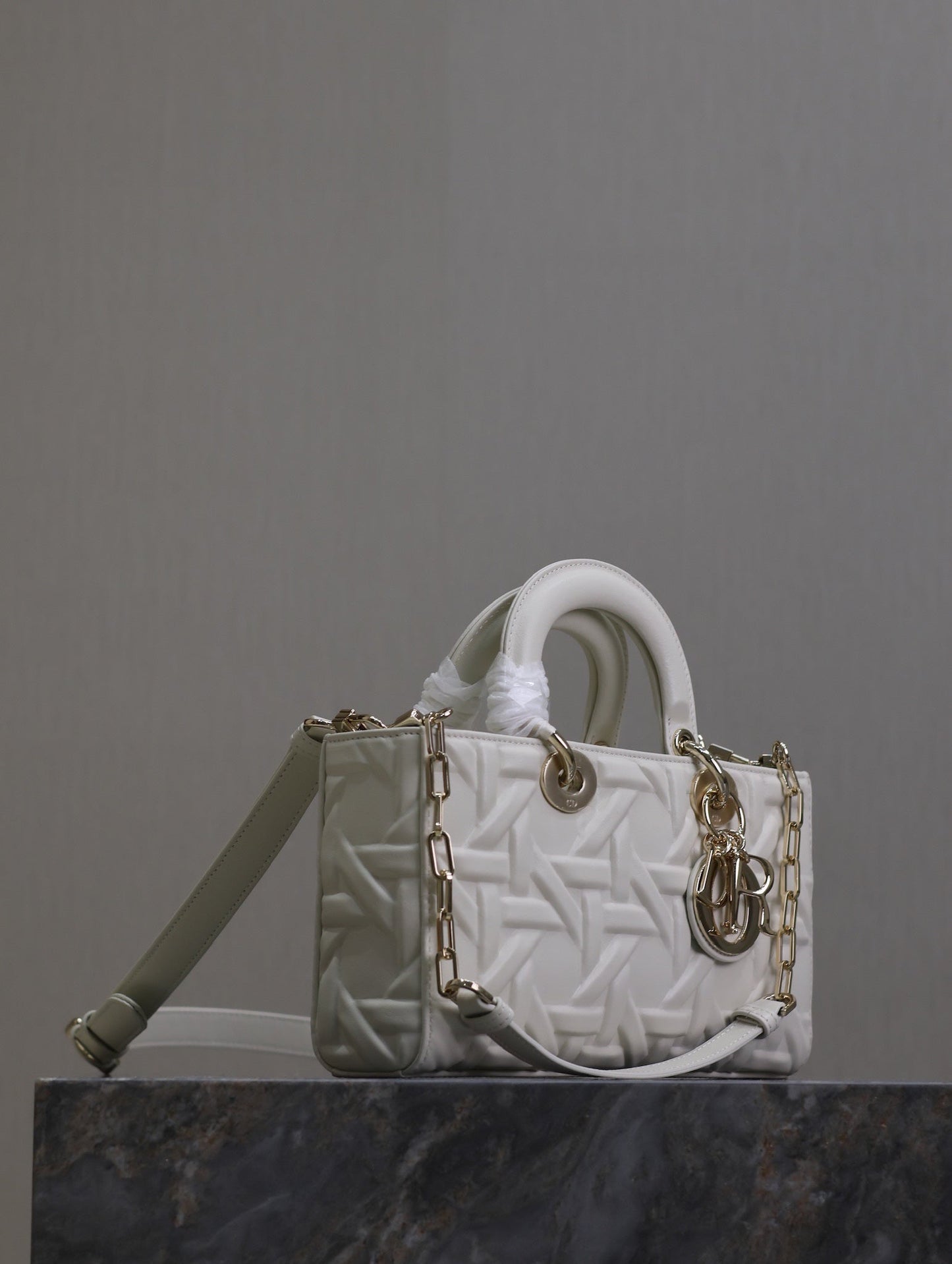 Lady D-Joy Bag 26 White Graphic Lambskin