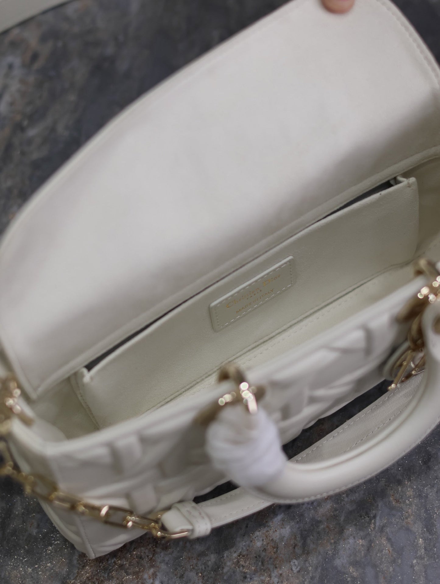 Lady D-Joy Bag 26 White Graphic Lambskin