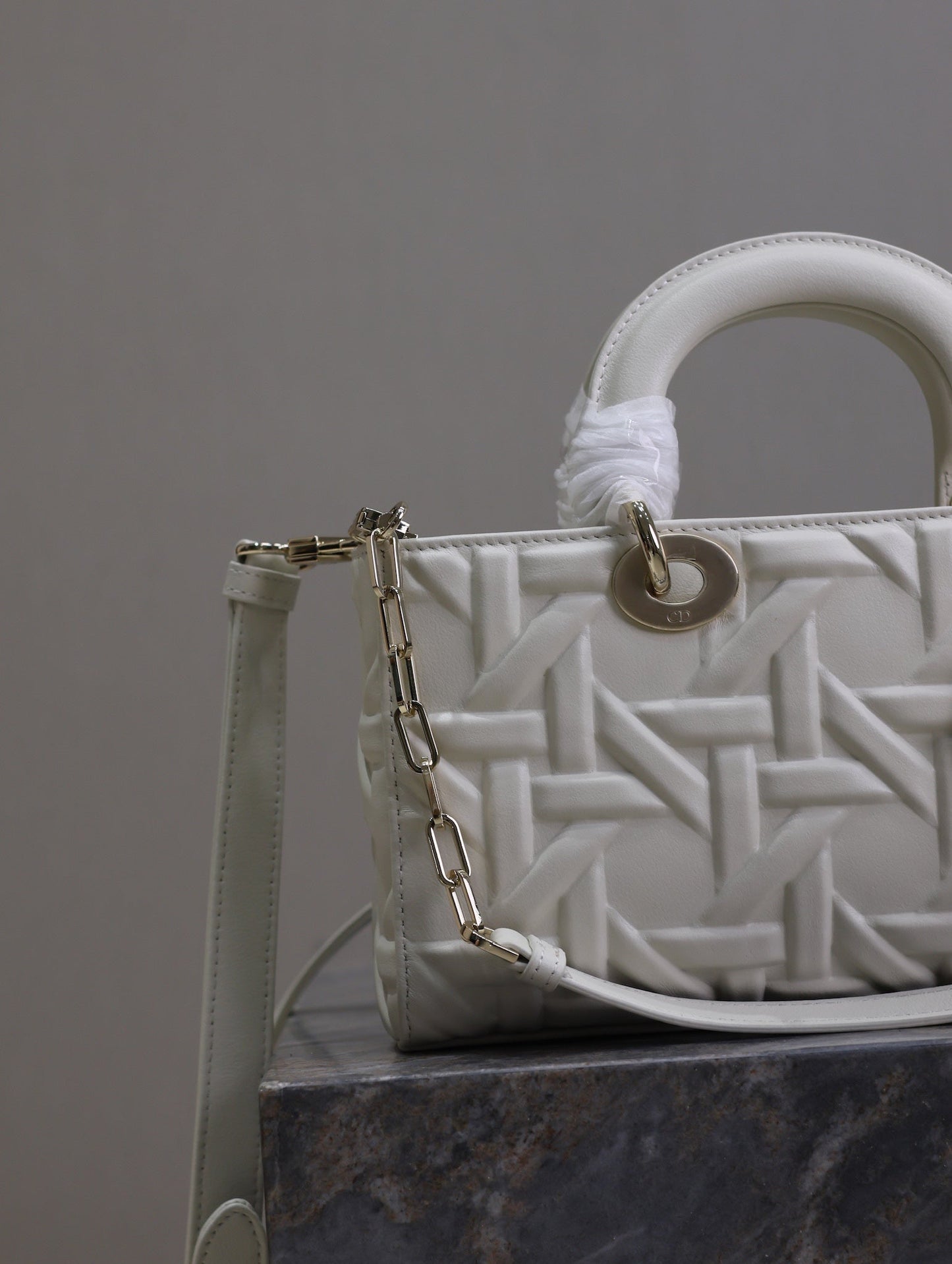 Lady D-Joy Bag 26 White Graphic Lambskin