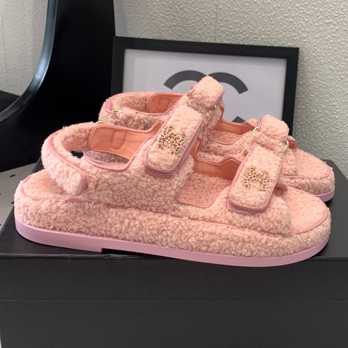 CC DAD SANDAL ROSE PINK LAMB FUR