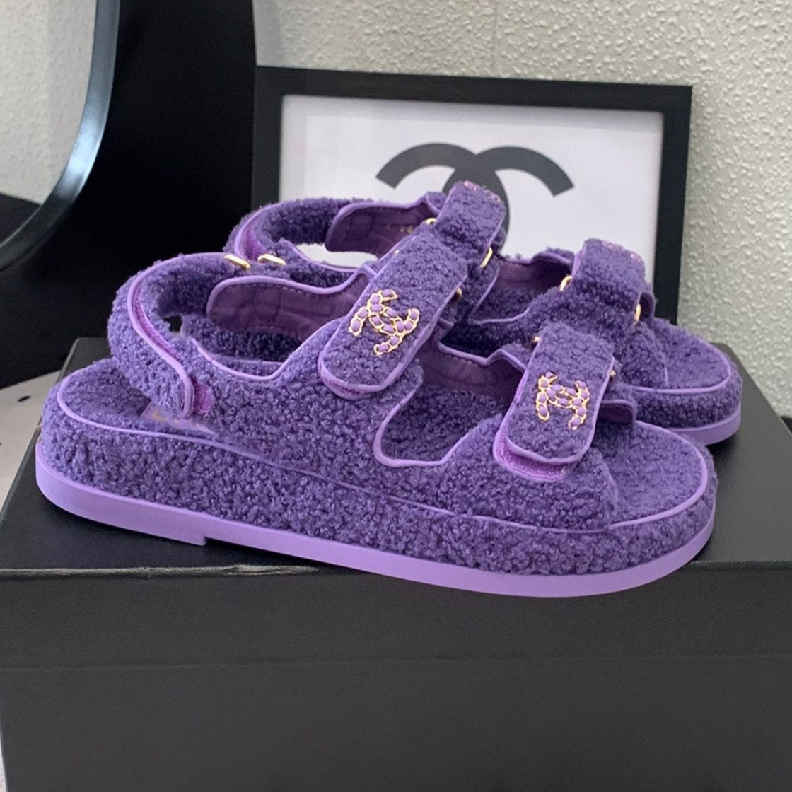 CC DAD SANDAL PLUM PURPLE LAMB FUR