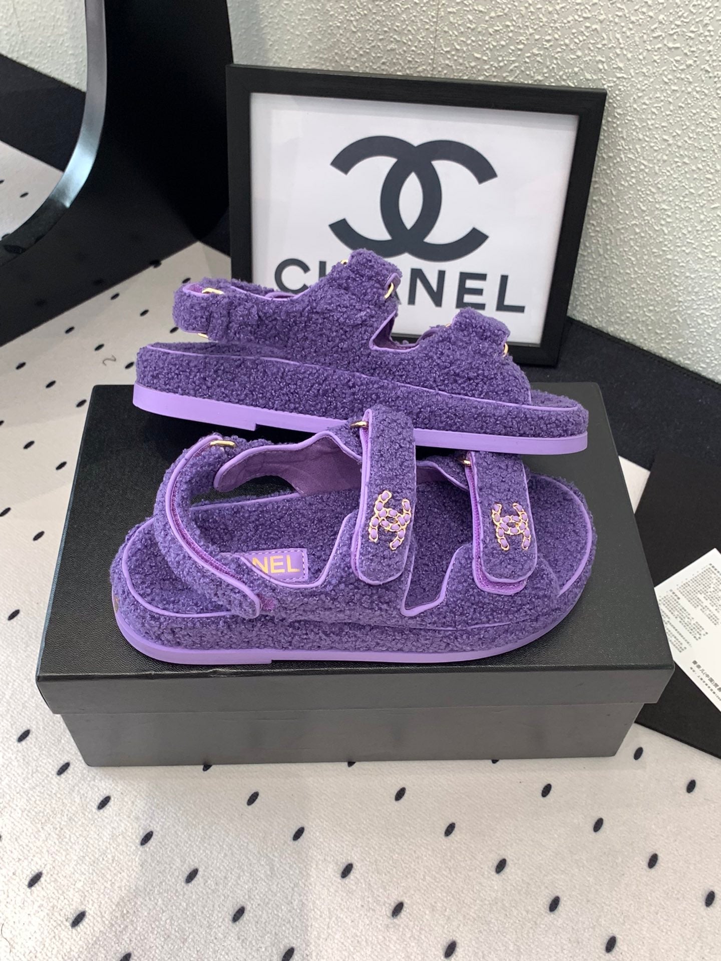 CC DAD SANDAL PLUM PURPLE LAMB FUR