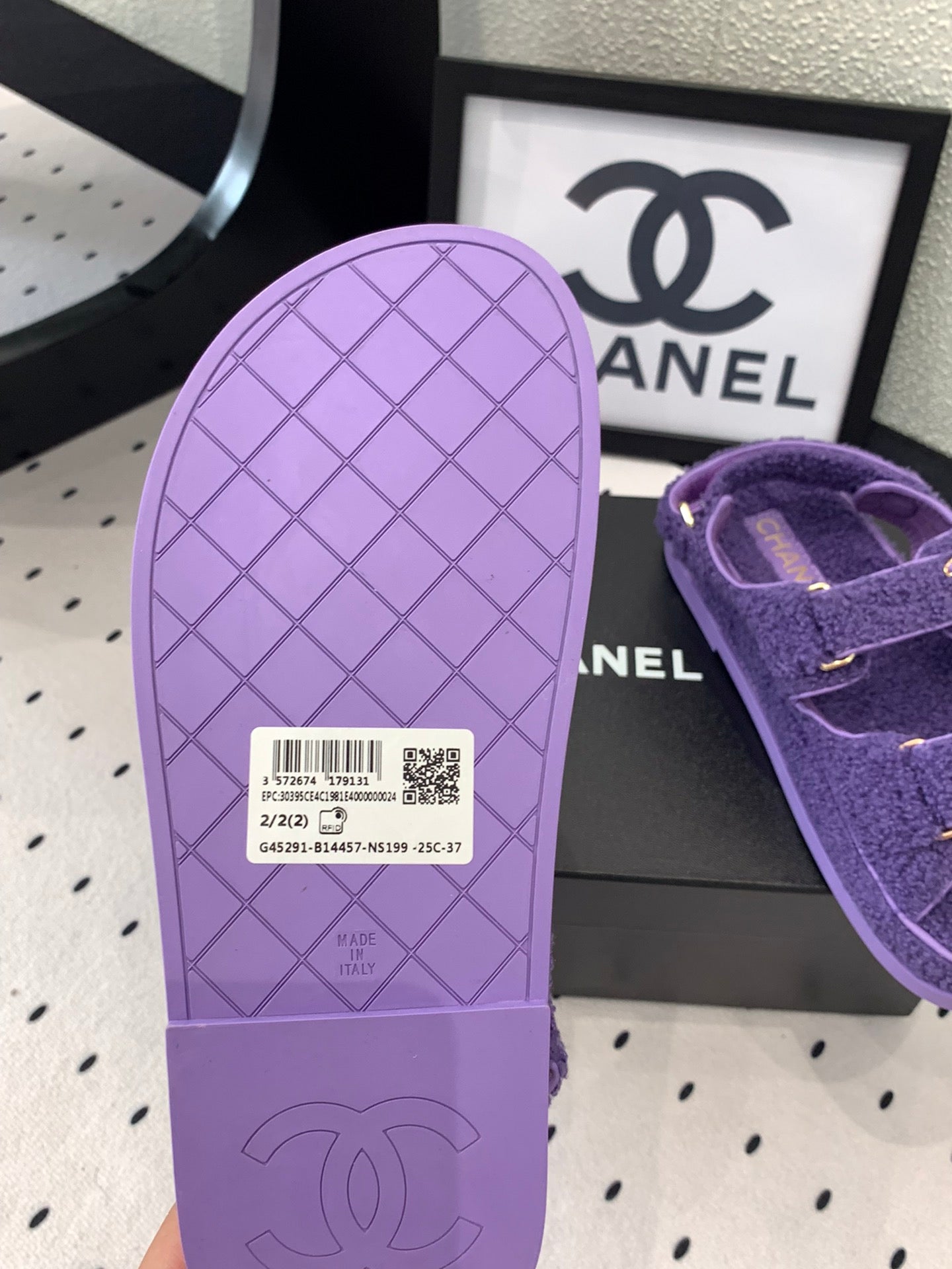 CC DAD SANDAL PLUM PURPLE LAMB FUR