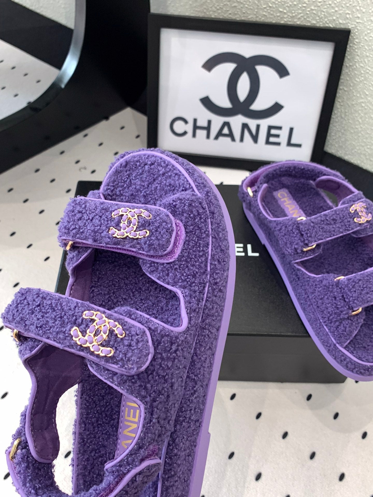 CC DAD SANDAL PLUM PURPLE LAMB FUR