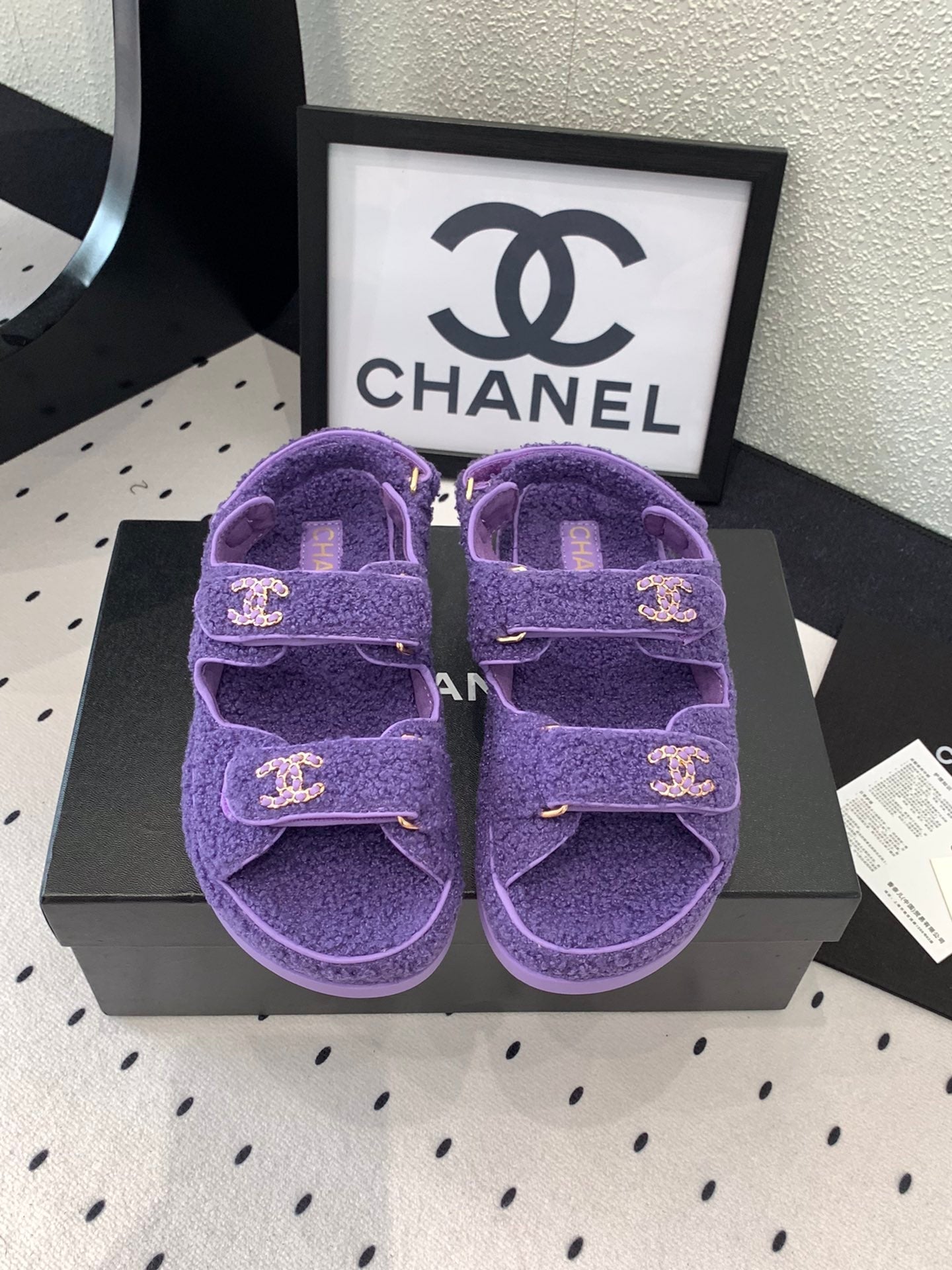 CC DAD SANDAL PLUM PURPLE LAMB FUR