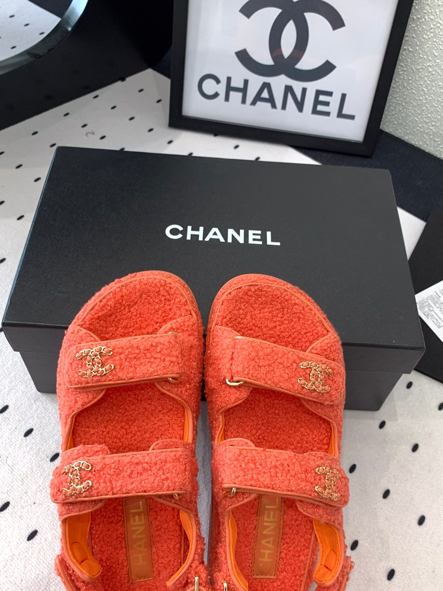 CC DAD SANDAL FIRE ORANGE LAMB FUR