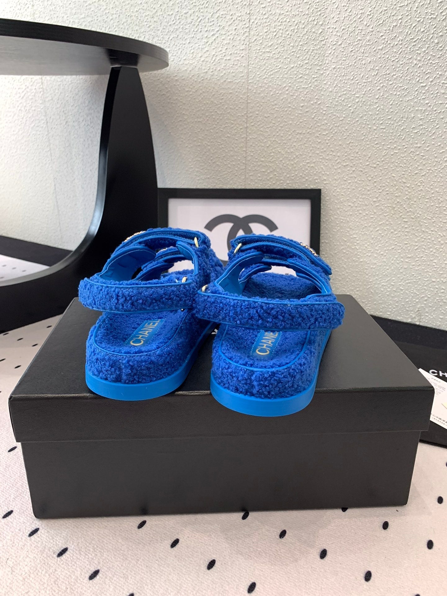 CC DAD SANDAL AZURE BLUE LAMB FUR